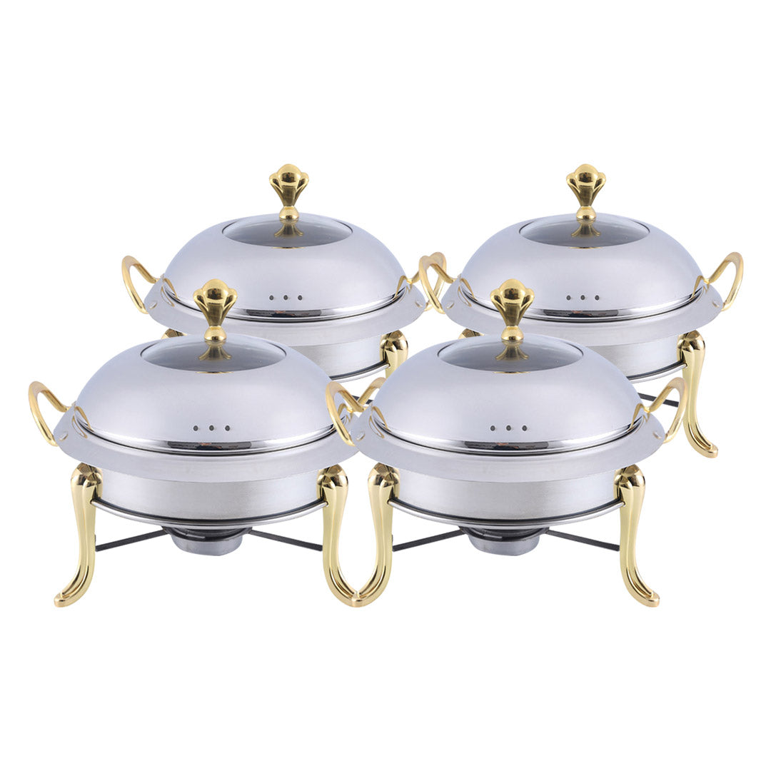 SOGA 4X Stainless Steel Gold Accents Round Buffet Chafing Dish Cater Food Warmer Chafer with Glass Top Lid • LUZ-ChafingDishSoupGoldX4