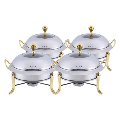 SOGA 4X Stainless Steel Gold Accents Round Buffet Chafing Dish Cater Food Warmer Chafer with Glass Top Lid • LUZ-ChafingDishSoupGoldX4