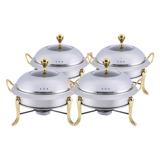 SOGA 4X Stainless Steel Gold Accents Round Buffet Chafing Dish Cater Food Warmer Chafer with Glass Top Lid • LUZ-ChafingDishSoupGoldX4