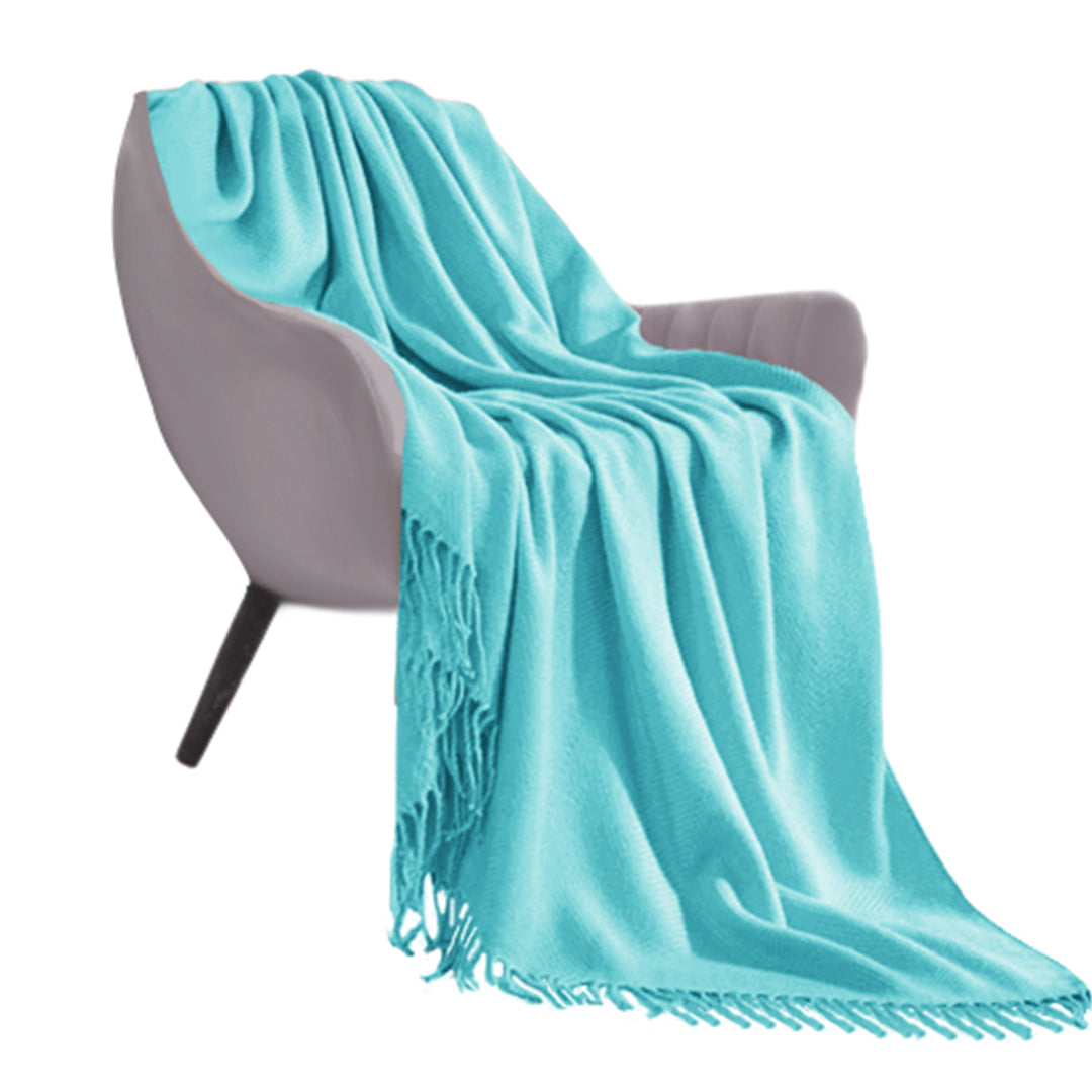 SOGA Teal Acrylic Knitted Throw Blanket Solid Fringed Warm Cozy Woven Cover Couch Bed Sofa Home Decor LUZ-Blanket908