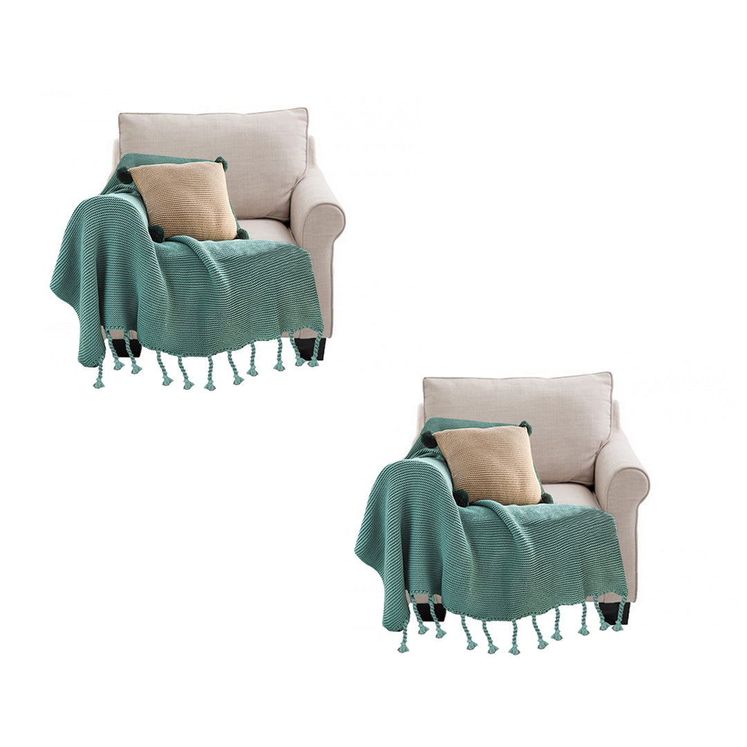 SOGA 2X Green Tassel Fringe Knitting Blanket Warm Cozy Woven Cover Couch Bed Sofa Home Decor • LUZ-Blanket928X2