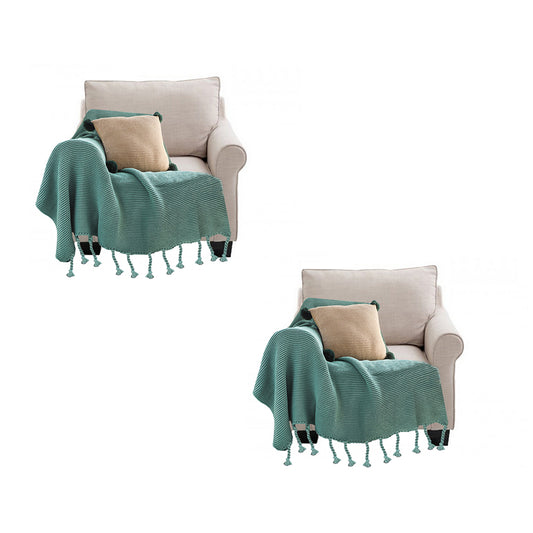 SOGA 2X Green Tassel Fringe Knitting Blanket Warm Cozy Woven Cover Couch Bed Sofa Home Decor • LUZ-Blanket928X2