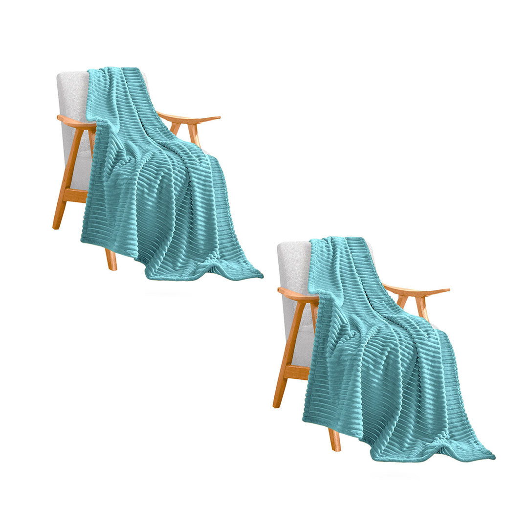 SOGA 2X Sky Blue Throw Blanket Warm Cozy Striped Pattern Thin Flannel Coverlet Fleece Bed Sofa Comforter • LUZ-Blanket315X2