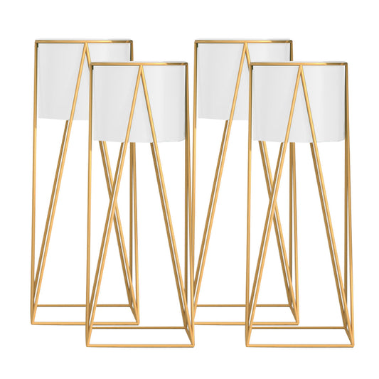 SOGA 4X 70cm Gold Metal Plant Stand with White Flower Pot Holder Corner Shelving Rack Indoor Display • LUZ-FPotH72WHTX4