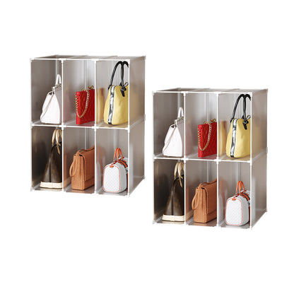 SOGA 2X 2 Tier Multifunctional PP Plastic Bag Box Portable Cubby DIY Storage Shelves Stackable Handbag Purse Organiser • LUZ-BagBox005X2