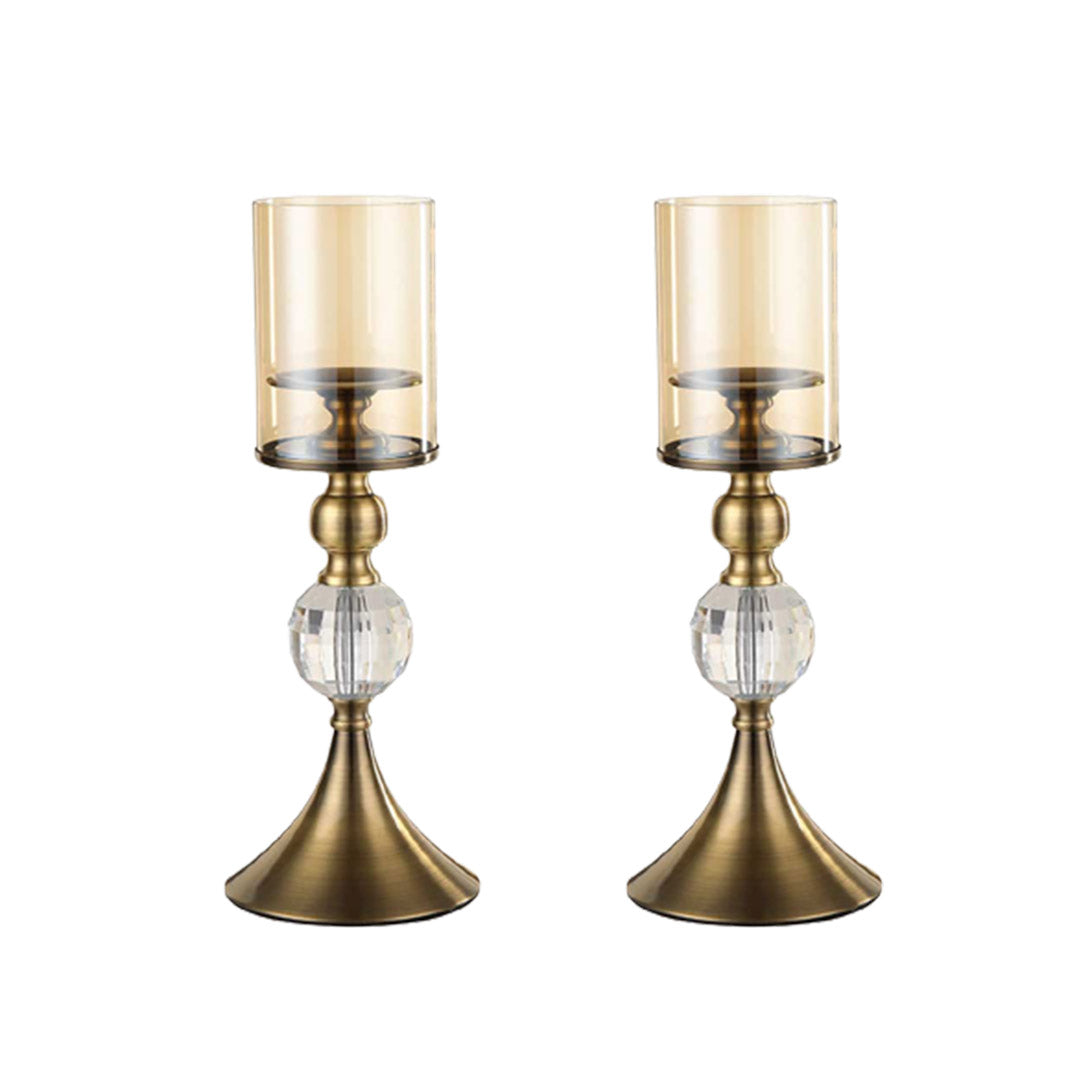 SOGA 2X 38cm Glass Candle Holder Candle Stand Glass/Metal • LUZ-CandleStickBSmallX2