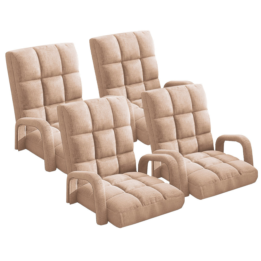 SOGA 4X Foldable Lounge Cushion Adjustable Floor Lazy Recliner Chair with Armrest Khaki • LUZ-LoungeArmKhakiX4
