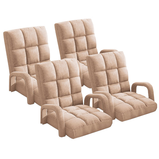 SOGA 4X Foldable Lounge Cushion Adjustable Floor Lazy Recliner Chair with Armrest Khaki • LUZ-LoungeArmKhakiX4