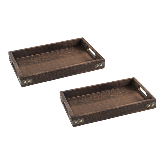 SOGA 2X Small Walnut Rectangle Wooden Tray Breakfast Dinner Serving Board Tea Set Holder Kitchen Home Decor • LUZ-WodE561X2