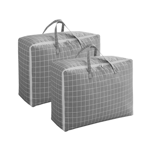 SOGA 2X Grey Plaid Large Storage Luggage Bag Double Zipper Foldable Travel Organiser Essentials • LUZ-SBox202X2