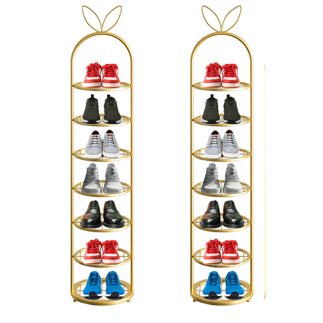 SOGA 2X 7 Tier Bunny Ears Shape  Gold Plated Metal Shoe Organizer Space Saving Portable Footwear Storage Shelf • LUZ-FPotXJ0991X2