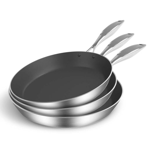 SOGA 3X Stainless Steel Fry Pan Frying Pan Induction FryPan Non Stick Interior Skillet • LUZ-Fry707273