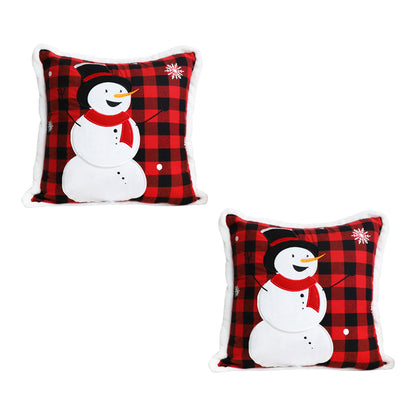 SOGA 2X 45cm Throw Pillow Red Christmas Snowman Square Cushion for Festive Holiday Winter Home Decor LUZ-FrenchCushion275X2