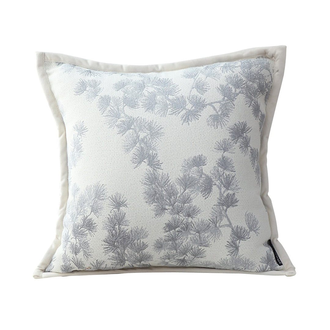 SOGA 45cm Throw Pillow Cream White Wide Border with Branch and Pine Needle Design Pattern Home Decor • LUZ-FrenchCushion306
