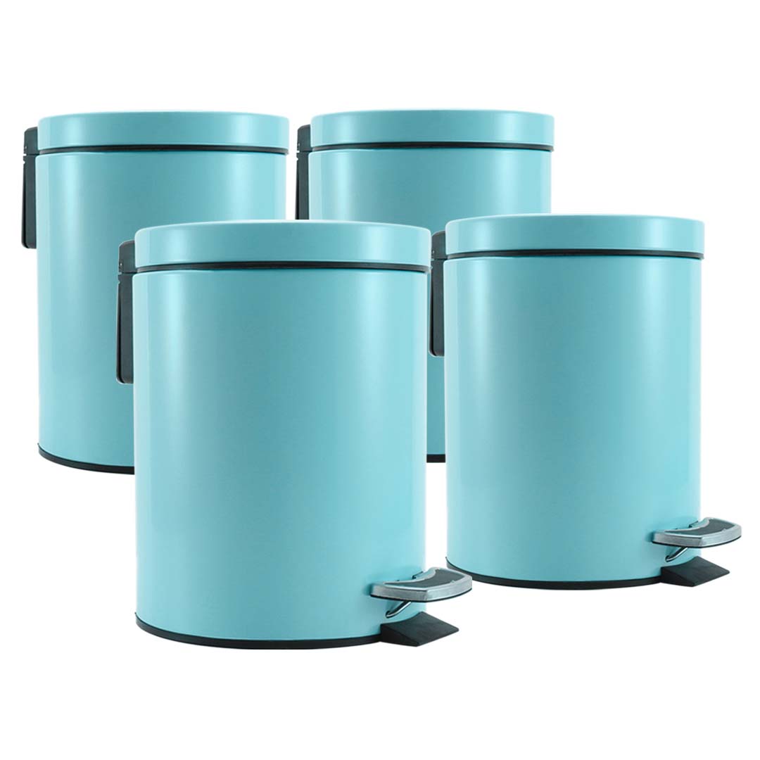 SOGA 4X 12L Foot Pedal Stainless Steel Rubbish Recycling Garbage Waste Trash Bin Round Blue • LUZ-RubbishBinRound12LBlueX4