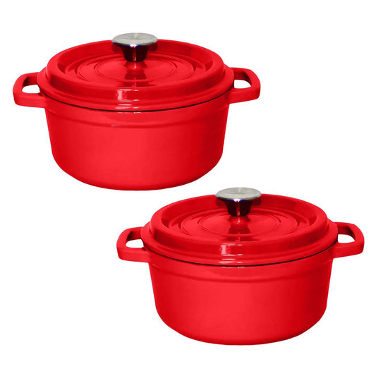 SOGA 2X Cast Iron 26cm Enamel Porcelain Stewpot Casserole Stew Cooking Pot With Lid Red • LUZ-Stewpot26cmRedX2