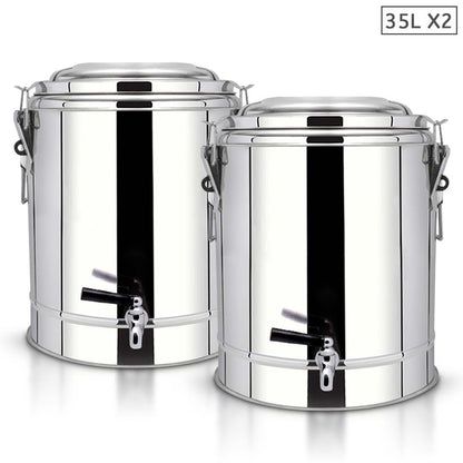SOGA 2X 35L Stainless Steel Insulated Stock Pot Dispenser Hot & Cold Beverage Container With Tap • LUZ-InsulatedPotwTap3104X2