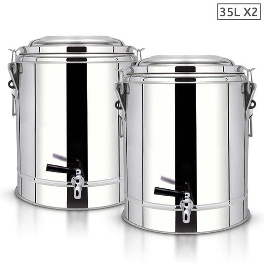 SOGA 2X 35L Stainless Steel Insulated Stock Pot Dispenser Hot & Cold Beverage Container With Tap • LUZ-InsulatedPotwTap3104X2