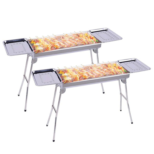 SOGA 2X Skewers Grill with Side Tray Portable Stainless Steel Charcoal BBQ Outdoor 6-8 Persons • LUZ-SkewerCharcoalGrillWithPlateX2
