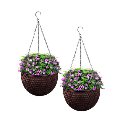 SOGA 2X Coffee Small Hanging Resin Flower Pot Self Watering Basket Planter Outdoor Garden Decor • LUZ-HangPot11CofX2