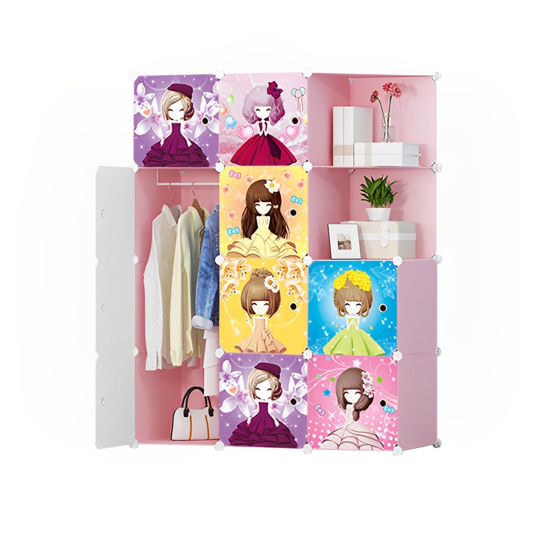 SOGA 10 Cubes Princess Design Portable Wardrobe Divide-Grid Modular Storage Organiser Foldable Closet • LUZ-Wrobe3524