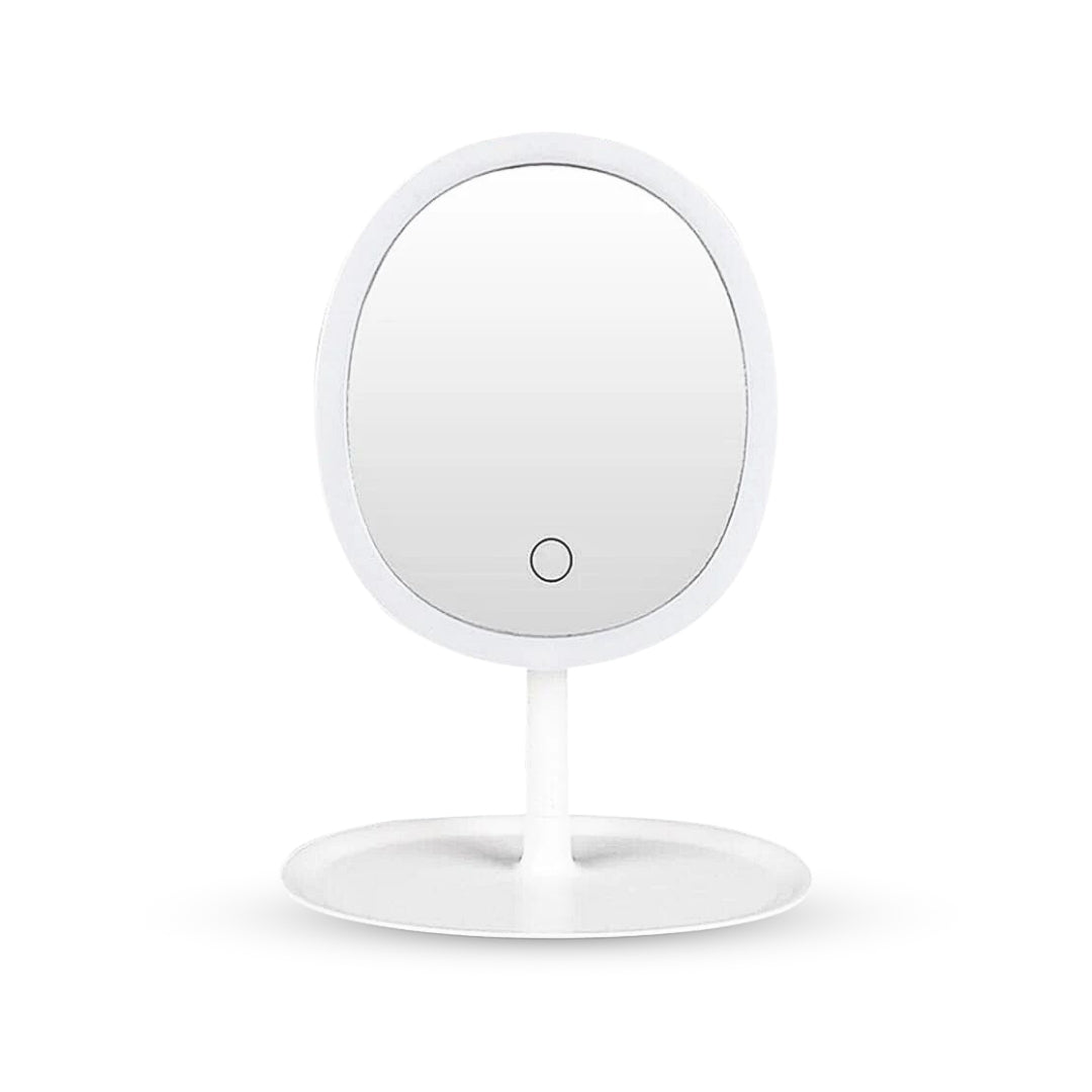 SOGA 26cm White Oval Smart LED Makeup Bedroom Table Vanity Mirror Tricolor Adjustable Light LUZ-MirrorE10