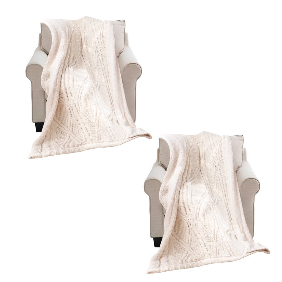 SOGA 2X 200X230cm Throw Blanket White Chenille Fleece Knitted Fabric on One Side Soft Suede • LUZ-BlanketFur346X2