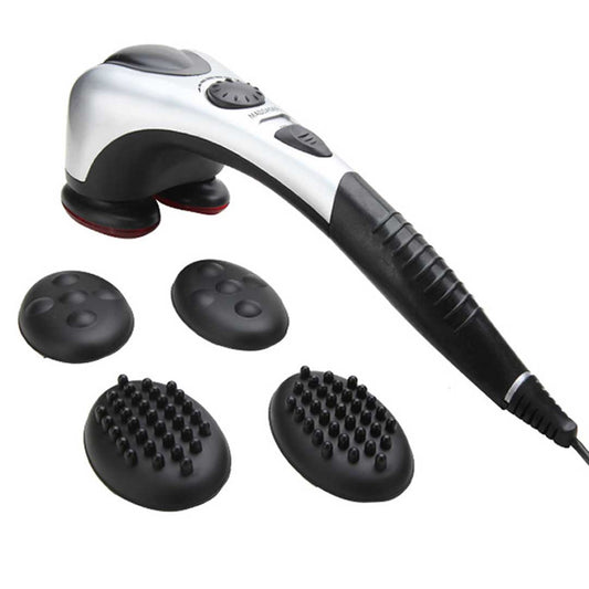 SOGA Deluxe Handheld Percussion Soothing Body Massager • LUZ-MassagerSilver2Heads