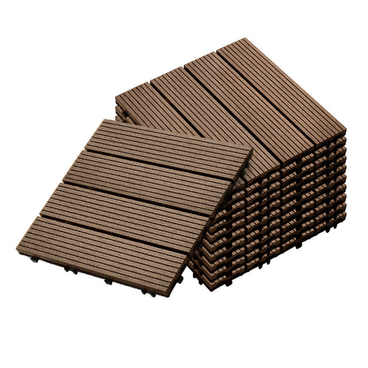 SOGA 11 pcs Dark Chocolate DIY Wooden Composite Decking Tiles Garden Outdoor Backyard Flooring Home Decor • LUZ-Deck7001