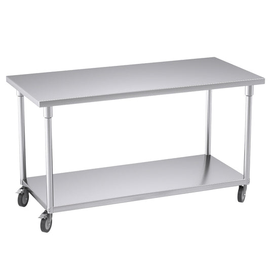 SOGA 150cm Commercial Catering Kitchen Stainless Steel Prep Work Bench Table with Wheels LUZ-WorkBenchSS8010150CM