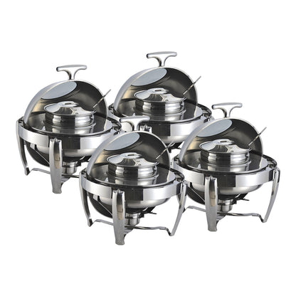 SOGA 4X 6.5L Stainless Steel Round Soup Tureen Bowl Station Roll Top Buffet Chafing Dish Catering Chafer Food Warmer Server • LUZ-ChafingDishV7A1X4