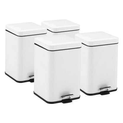 SOGA 4X 6L Foot Pedal Stainless Steel Rubbish Recycling Garbage Waste Trash Bin Square White • LUZ-RubbishBinSquare6LWhiteX4