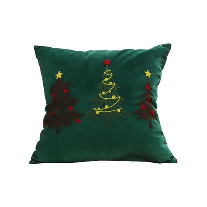 SOGA 45cm Throw Pillow Green Three Embroidered Christmas Trees for Festive Holiday Square Cushion Home Decor • LUZ-FrenchCushion271