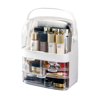 SOGA 3 Tier White Countertop Makeup Cosmetic Storage Organiser Skincare Holder Jewelry Storage Box with Handle • LUZ-BathC103