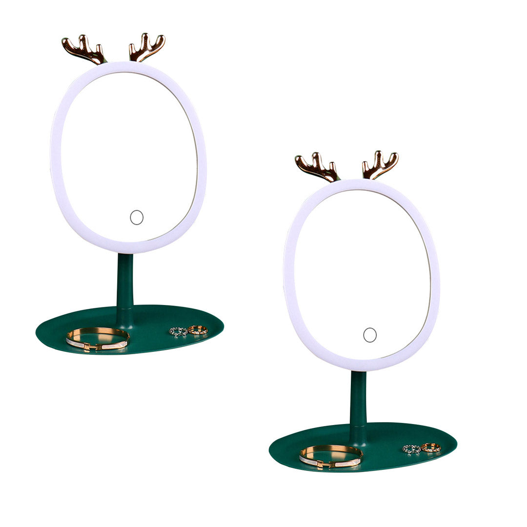SOGA 2X Green Antler LED Light Makeup Mirror Tabletop Vanity Home Decor • LUZ-BathG534X2