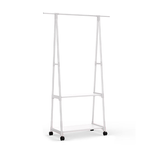 SOGA 2-in-1 Organiser Clothes Shoe Rack Space-Saving Triangular Storage with Wheels White • LUZ-Rack0013