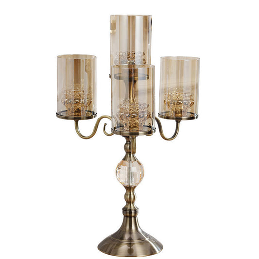 SOGA 58cm 4-Slots Glass Candlestick Candle Holder Stand Pillar Glass/Iron Metal • LUZ-CandleStick3695