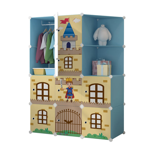 SOGA 10 Cubes Blue Castle Print Portable Wardrobe Divide-Grid Modular Storage Organiser Foldable Closet • LUZ-Wrobe3528