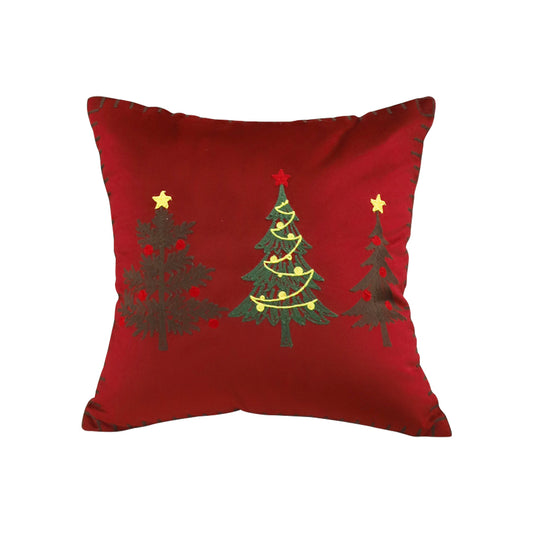 SOGA 45cm Burgundy Red Throw Pillow with Three Embroidered Christmas Trees Festive Holiday Square Cushion Home Decor LUZ-FrenchCushion272