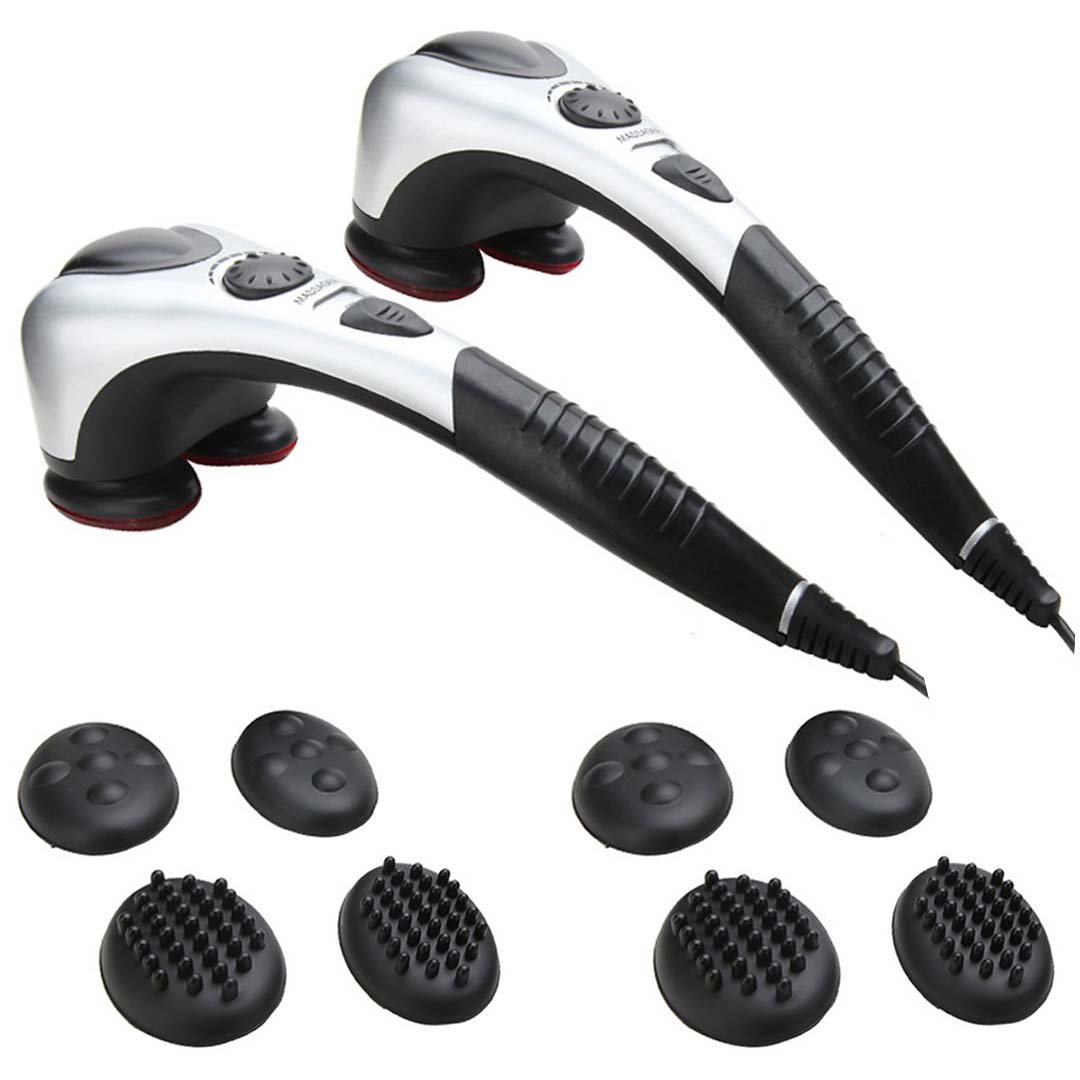 SOGA 2X Deluxe Handheld Percussion Soothing Body Massager • LUZ-MassagerSilver2HeadsX2