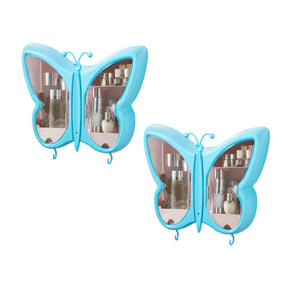 SOGA 2X Blue Butterfly Shape Wall-Mounted Makeup Organiser Dustproof Waterproof Bathroom Storage Box Home Decor • LUZ-BathG314X2