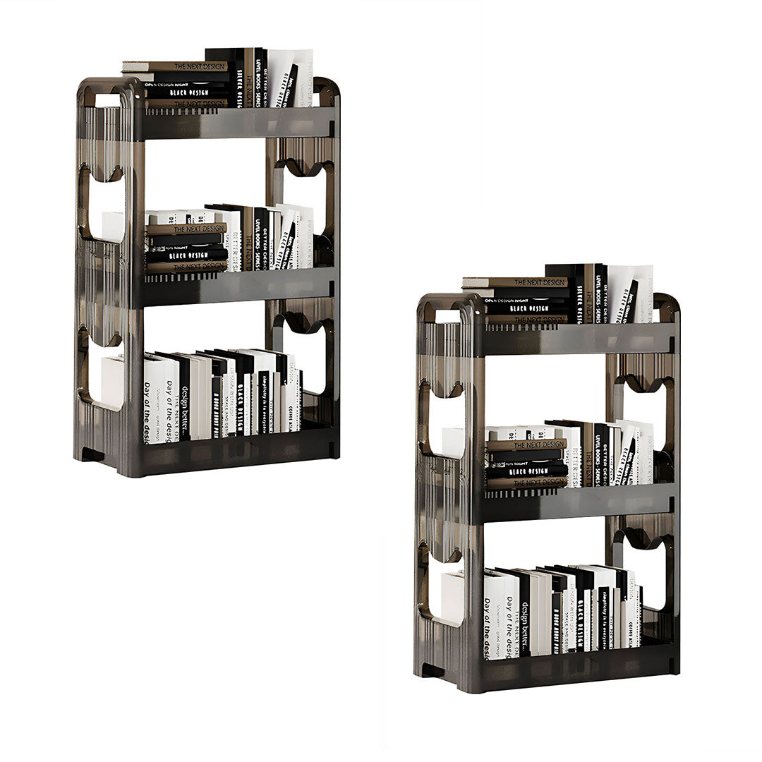 SOGA 2X 38x24cm Black 3 Tier Bookshelf & Cosmetic Storage Organizer Trolley Rack • LUZ-BookSheDark4X2
