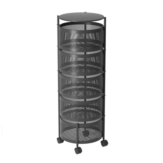 SOGA 5 Tier Steel Round Rotating Kitchen Cart Multi-Functional Shelves Portable Storage Organizer with Wheels • LUZ-KitchenXY017