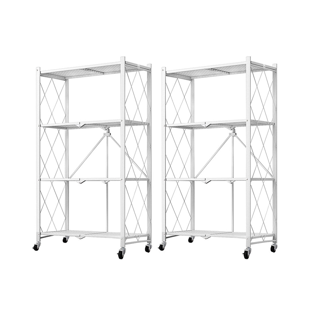 SOGA 2X 4 Tier Steel White Foldable Kitchen Cart Multi-Functional Shelves Portable Storage Organizer with Wheels • LUZ-KitchenXY002WHTX2