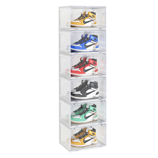 SOGA 6 Tier Transparent Portable Shoe Organiser Sneaker Footwear Folding Plastic Bin Stackable Storage Box with Magnetic Door • LUZ-ShoeA9006WHT