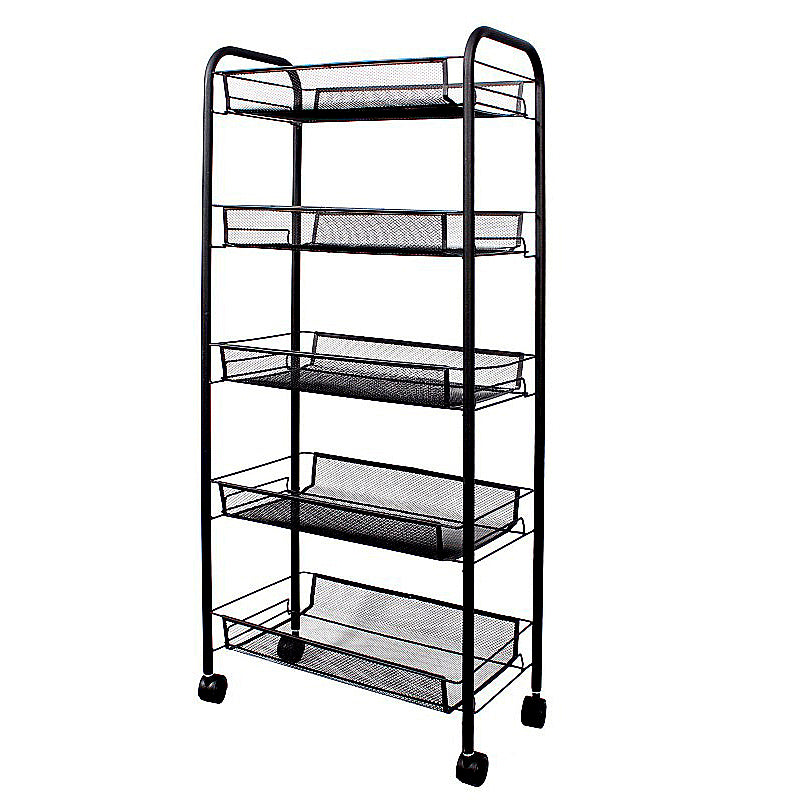 SOGA 5 Tier Steel Black Bee Mesh Kitchen Cart Multi-Functional Shelves Portable Storage Organizer with Wheels • LUZ-KitchenXY038
