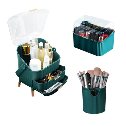 SOGA Green Cosmetic Jewelry Storage Organiser Set Makeup Brush Lipstick Skincare Holder Jewelry Storage Box with Handle • LUZ-BathC112