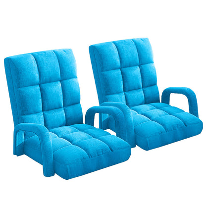 SOGA 2X Foldable Lounge Cushion Adjustable Floor Lazy Recliner Chair with Armrest Blue • LUZ-LoungeArmBlueX2