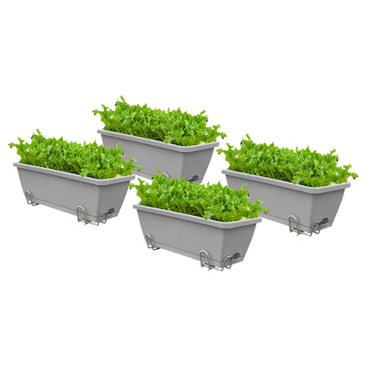 SOGA 49.5cm Gray Rectangular Planter Vegetable Herb Flower Outdoor Plastic Box with Holder Balcony Garden Decor Set of 4 • LUZ-PlantBox4H