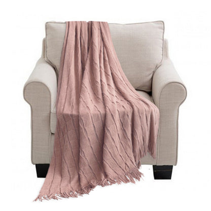 SOGA Pink Textured Knitted Throw Blanket Warm Cozy Woven Cover Couch Bed Sofa Home Decor with Tassels • LUZ-Blanket927